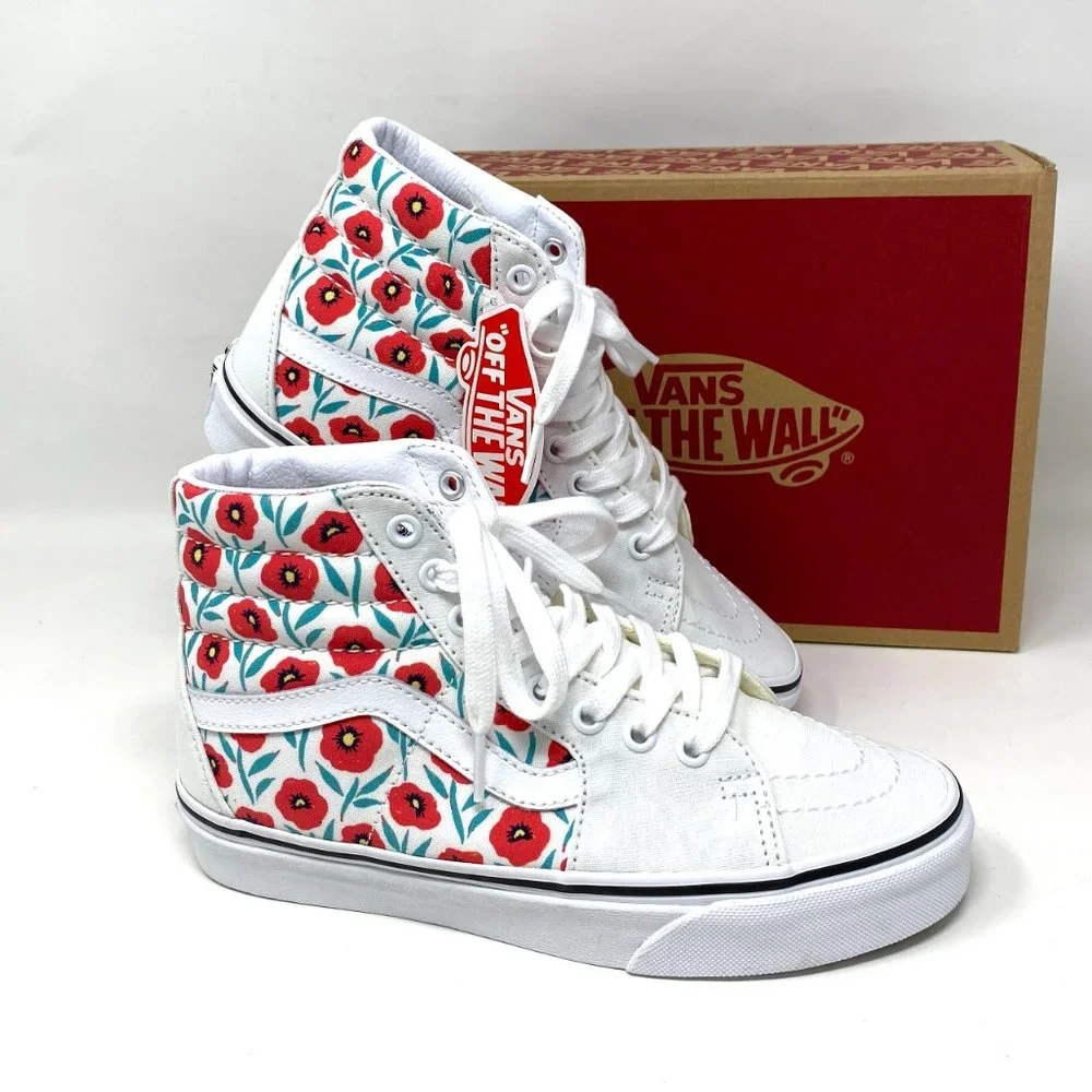 💖MEGA SALE💖VANS Sk8-HI Womens  Flowers White Leather  Cushion  VN0A5HXV891